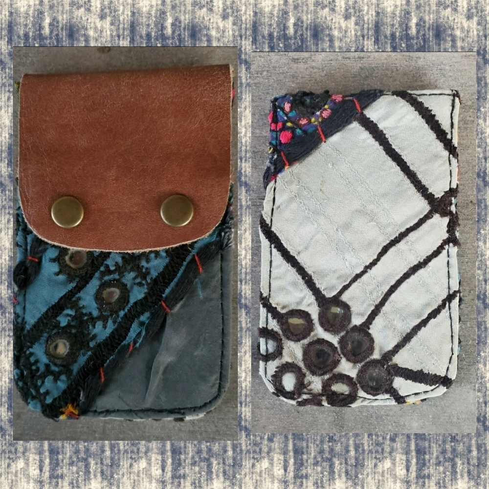 🧠🍳 Free People Boho Embroidered Repurposed vtg banjara hippie Wallet card case